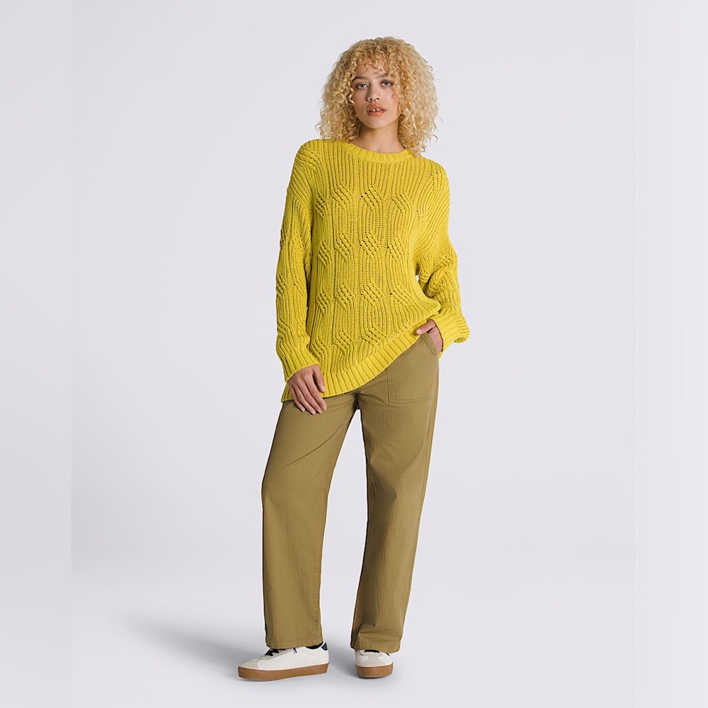 NWT Vans Suzie Chunky Cable Knit Crew Sweater Mustard Yellow Sz XS
